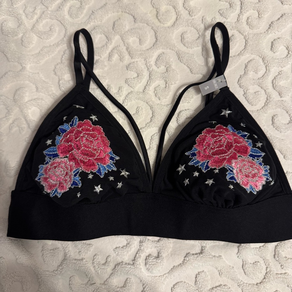 NWT Vintage VICTORIA'S SECRET PINK Embroidered Lace Triangle Bralette Rose s